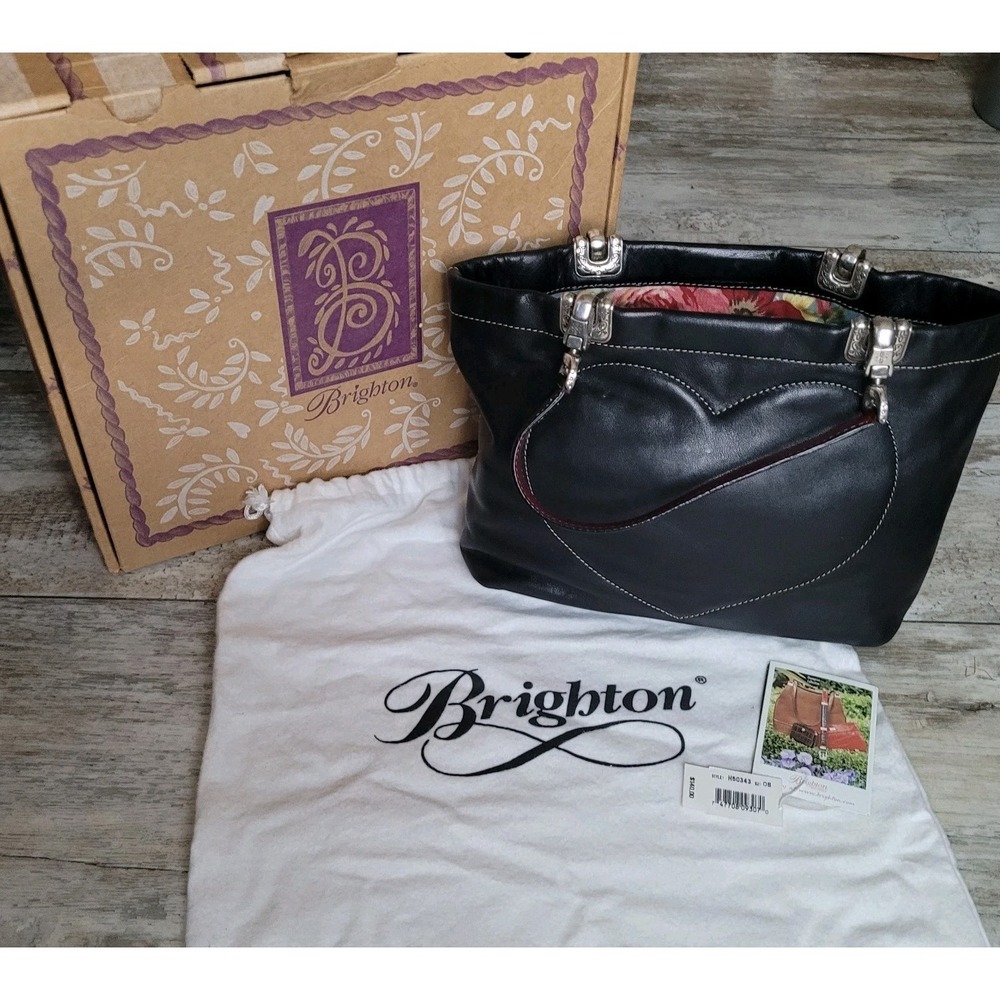 Brighton Black Leather Tote with Silver Hardware